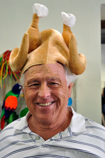 Lee Duquette in a turkey hat