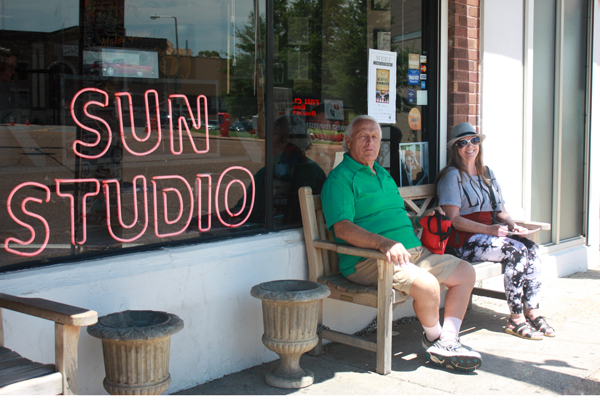 The two RV Gypsies relaxing outside of Sun Studio in Memphis, Tennessee