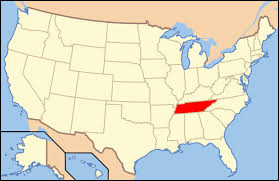 USA map showing location of the state of Tennessee