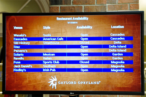 restaurant availabilty at the Gaylord Opryland Hotel