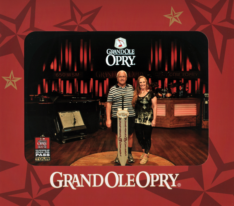The two RV Gypsies standing on the famous wood circle at the Grand Ole Opry