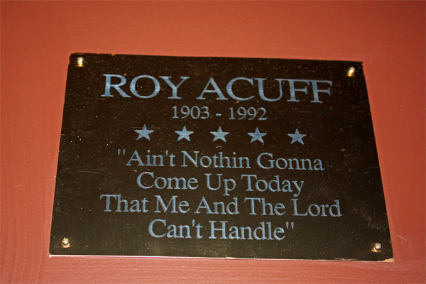 Roy Acuff's dressing room plaque