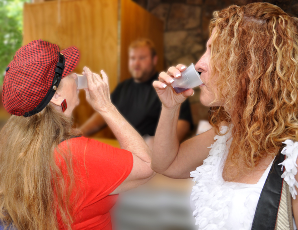 Karen and Ilse enjoying the free wine tasting