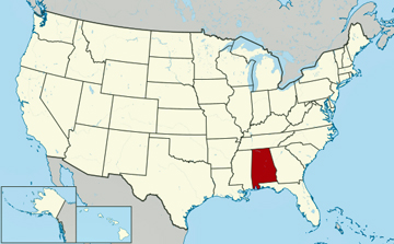 USA map showing location of the state of Alabama