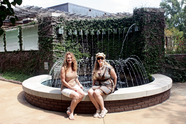 Karen Duquette and her sister at the fountain of Life