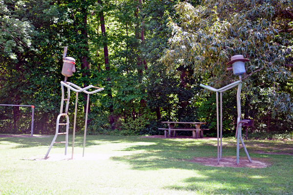 metal sculptures on the playground