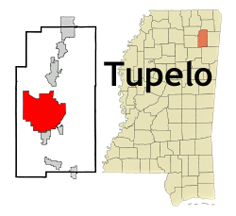 map showing locaiton of Tupelo in Mississippi