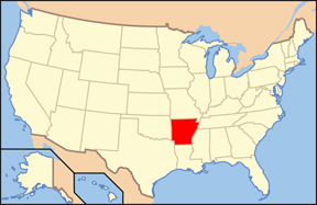 Map of USA showing location of Arksansas