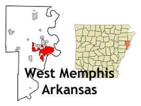 map of Arkansas showing location of West Memphis
