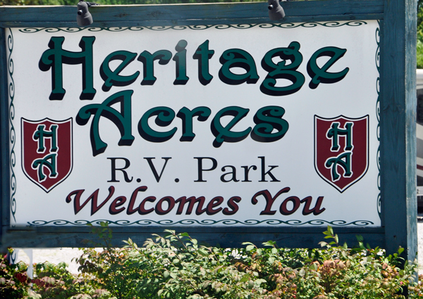 sign: Heritage Acres RV Park
