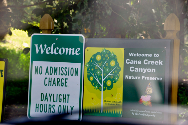 The welcome signs to Cane Creek Canyon Nature Preserve