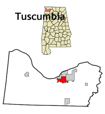 map of Alabama showing location of Tuscumbia