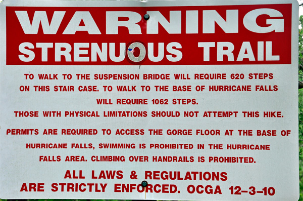 warning sign: strenuous trail