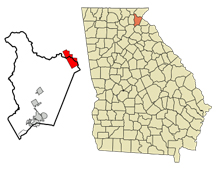 Map of Georgia showing location of Tallulah Falls