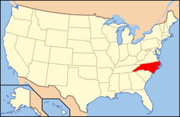 USA map showing lcoation of North Carolina