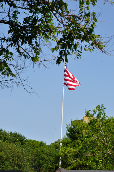 USA flag at Fort Wool Historic Site  sign