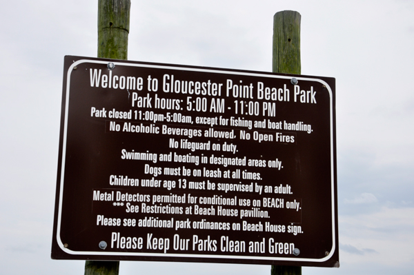 Welcome to Gloucester Point Beach Park sign