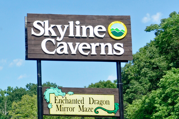 Skyline Cavern and mirror maze sign
