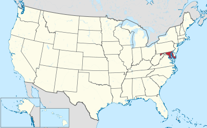 USA map showing location of the state of Maryland