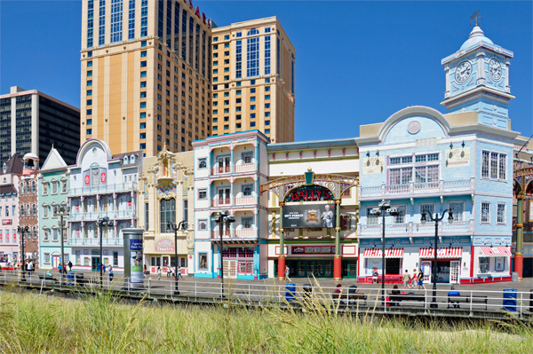 the Boardwalk in Atlantic City as seen from the beach walkway