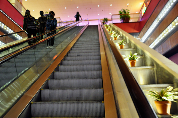 A 5-story steep escalator