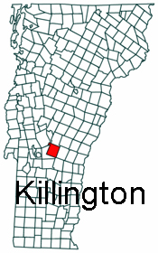 Vermont map showing location of Killington