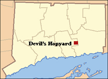 map of Connecticut showing location of Devils Hopyard