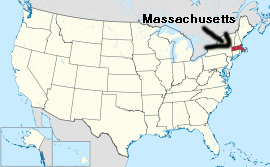 USA map showing location of Massachusetts