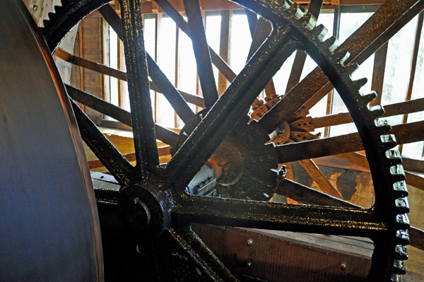 the water wheel inside the Jervis Gordon Grist Mill