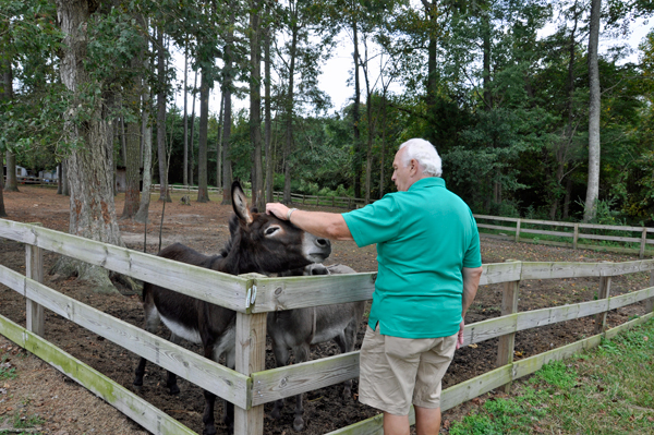 Lee petting a donkey
