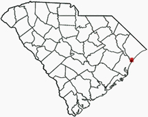 South Carolina map showing location of Brookgreen Gardens