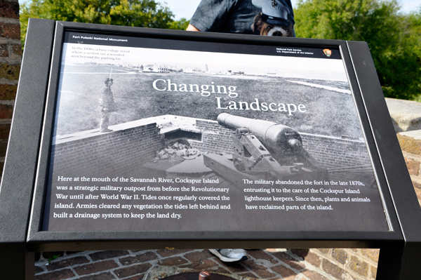 sign about the changing landscape at Fort Pulaski