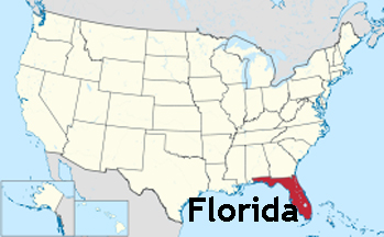 map of USA showing location of Florida