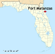 Map of Florida showing location of Fort Matanzas