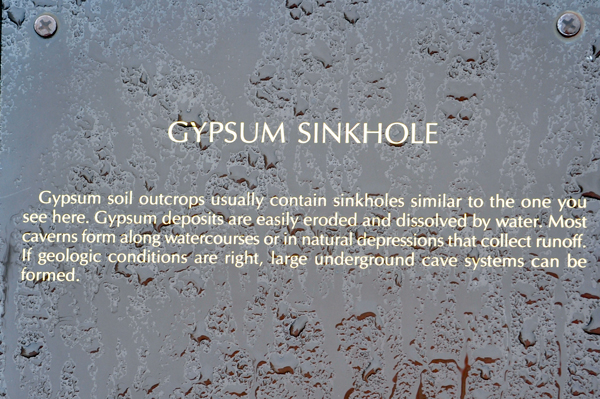 Gypsum sinkhole sign