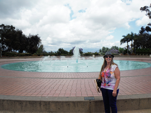 Karen Duquette at a water fountain