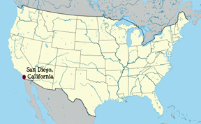 USA map showing location of San Diego