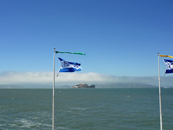 Alcatraz Island and flags