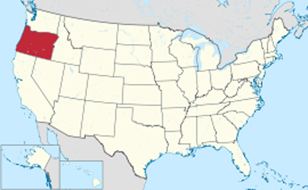 USA map showing location of the state of Oregon