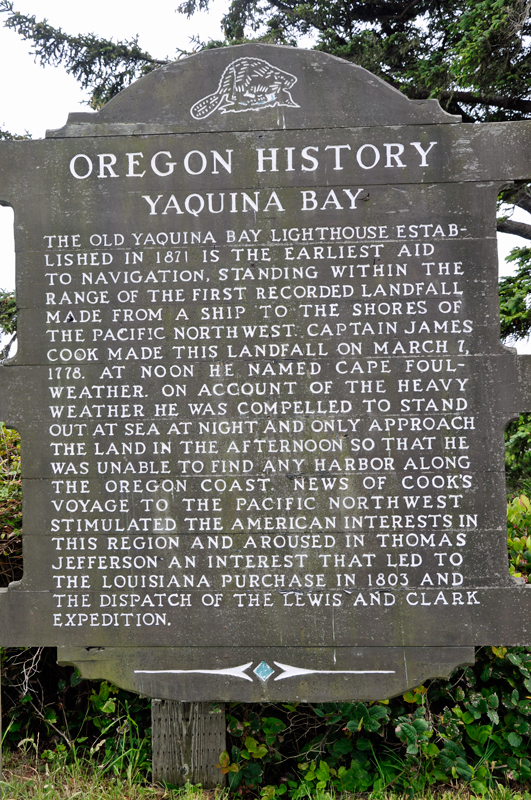 sign: Oregon History Yaquina Bay