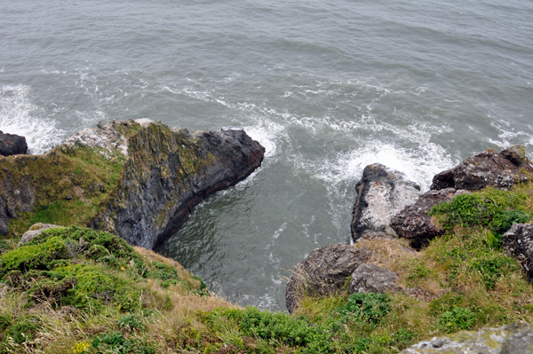 looking down the cliffs.