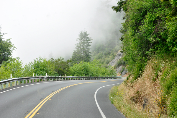 fog on the curvy mountain road