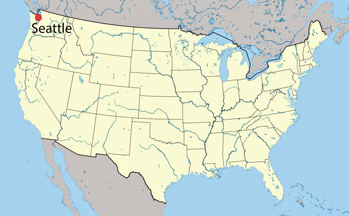 USA map showing location of Seattle Washington