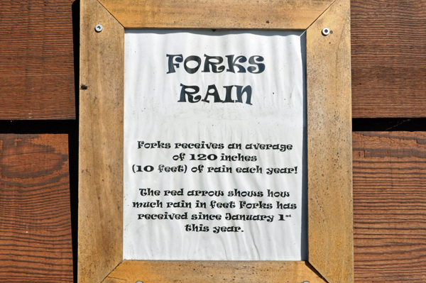 sign about rain in Forks