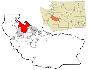 Map of Washington state showing location of Tacoma city