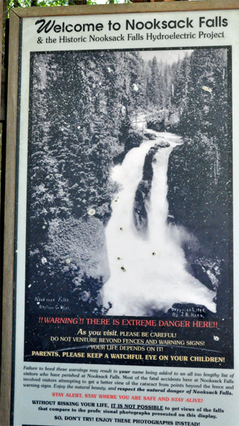 Nooksack Falls at Mount Baker warning