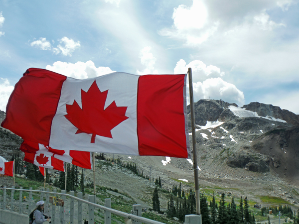Karen Duquette, Canadian flags, mountain with snow