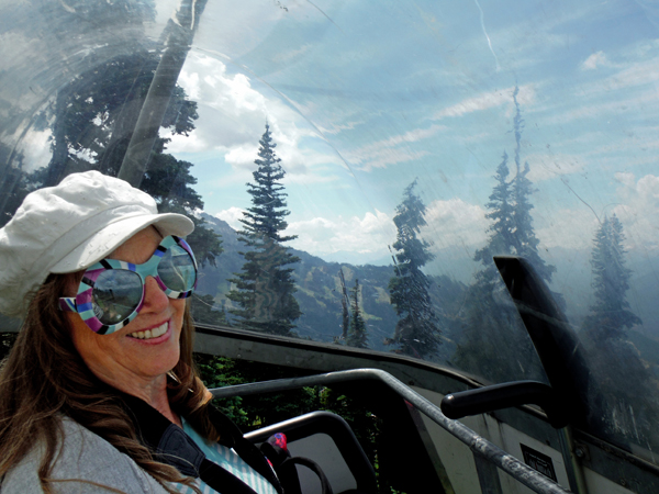 Karen Duquette on the ski lift