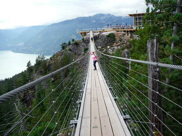 Karen Duquette on the suspension bridge