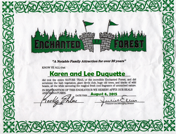 Enchanted Forest certificate